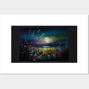 Vibrant Night Flowers Landscape Posters and Art